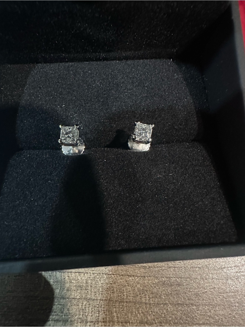 Silver Square-Cut Stud Earrings - White